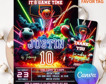 Editable Sports Invitation, All Star Sports Invitation Templete Sports Party Birthday Invitation Sports Flyer, Editable Canva Template LA590