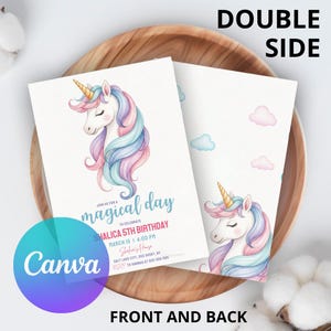Unicorn Birthday Invitation, Unicorn Rainbow Girl’S Birthday Party Digital Invitation Template, Pink Unicorn Invite, Invitations Download