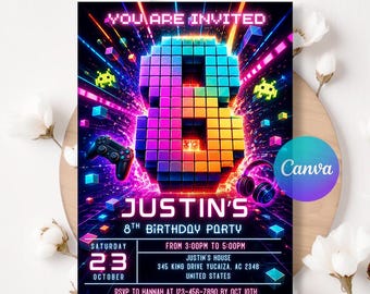 8th Birthday Invitation Boy, Editable 8th Birthday Party Invite Template, Digital Download, 8 Year Old LA782