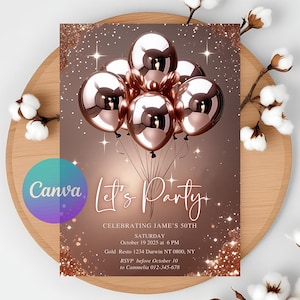 Editable Rose Gold Invitation Template Rose Gold Birthday Invitation 40Th,  Rose Gold Birthday Invitation 50Th, Instant Download