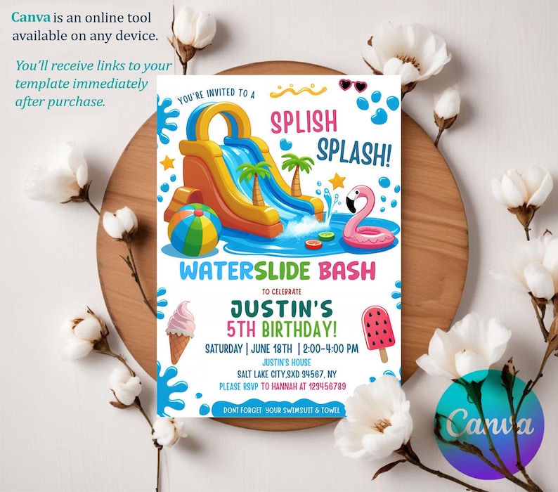 Editable Water Slide Invitation, Water Slide Party Invite, Instant