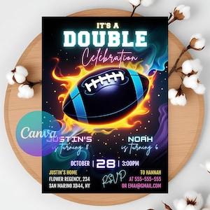 Football Birthday Invitation: Sibling Party, Double Celebration (Digital)