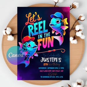 Fishing Birthday Invitation Template: Editable Canva Invite (5x7&quot; Printable Digital Download