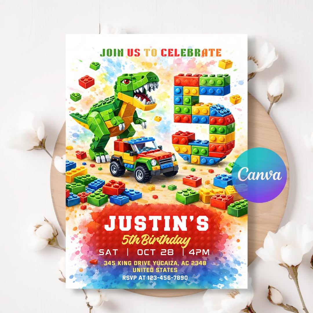 Building Blocks Birthday Invitation Template, Boy Birthday Invitation ...