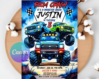 Monster Truck Birthday Invitation: Editable Monster Bash (Digital Download)