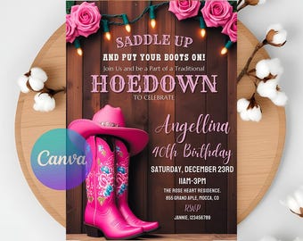 Pink Hoedown Birthday Invitation: Western Cowgirl Party (Digital Invite)