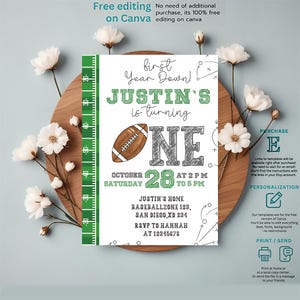 Invitation, Football Party, First Birthday, Sports, First Year Down, Digital Invitation, Printable Invitation, Invitation Template, Game On,, American Football, Football Invitation, Editable Invitation, Football Party