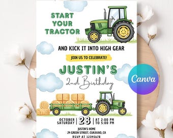 Tractor Birthday Invitation Template: Green Tractor Party (Digital Download)