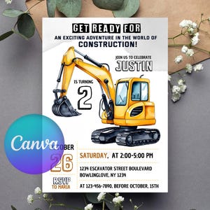 Construction Invitation Construction Boy Birthday Invitations Escavator Party Invite Printable Template Digital Instant Download