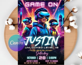 VR Birthday Party Invitation: Gamer Party, Printable Invite (Digital Download, 5x7")