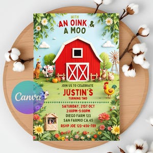 Perfecte uitnodigingssjabloon voor het feest van je kleine rancher! Doe mee met een leuk verjaardagsfeestje voor boerderijdieren!
