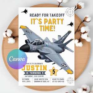Fighter Jet Invitation, Editable Fighter Pilot Birthday Invitation,  Boy Military Invitation, Invitation Template