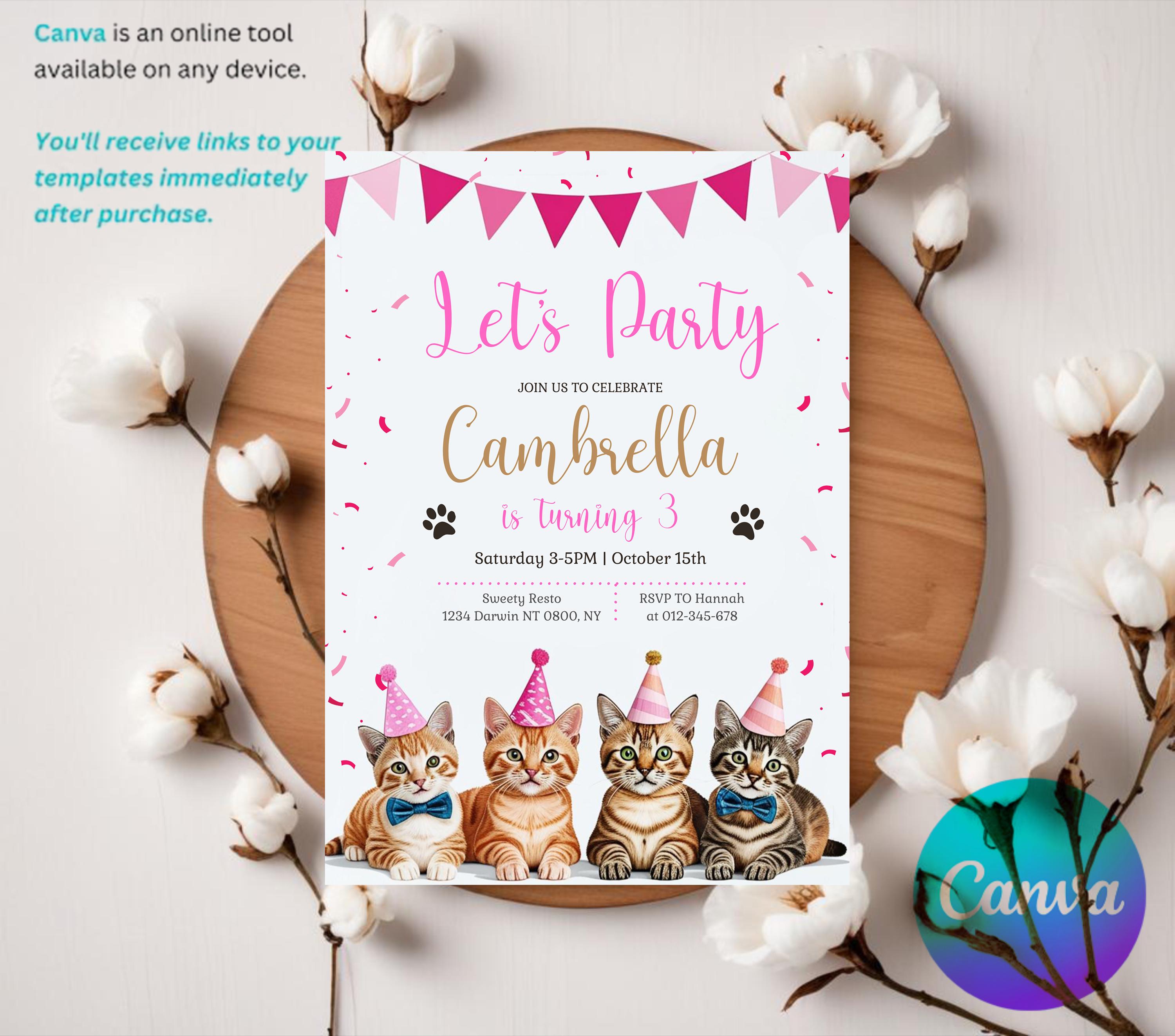 Editable Cat Birthday Invitation: Party Theme (digital Download) - Etsy