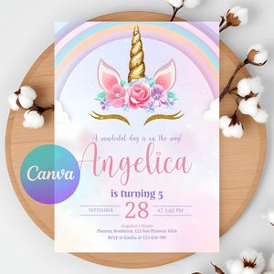 Invito di compleanno unicorno modificabile Biglietti d&#39;invito elettronici unicorno Invito mobile arcobaleno digitale Invito Evite Invito festa per ragazze