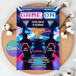 Arcade-Geburtstags-Party Einladung für eine Gaming Arcade Feier, Videospiel Arcade Party Flyer, Teen Arcade Fun Center und Gaming Lounge