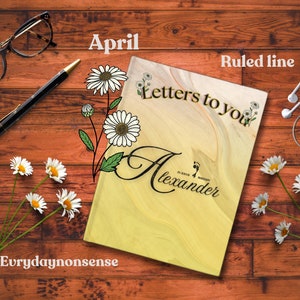 Cartas para ti de Daisy de abril - Libro de bebé personalizado - Nombre y fecha de nacimiento personalizados - Rayado