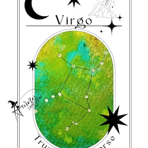 Virgo Sternzeichen Konstellation Aquarell Digitale Datei Kunstdruck - Handgemaltes Tarot Kartendesign - Astrologie Dekor