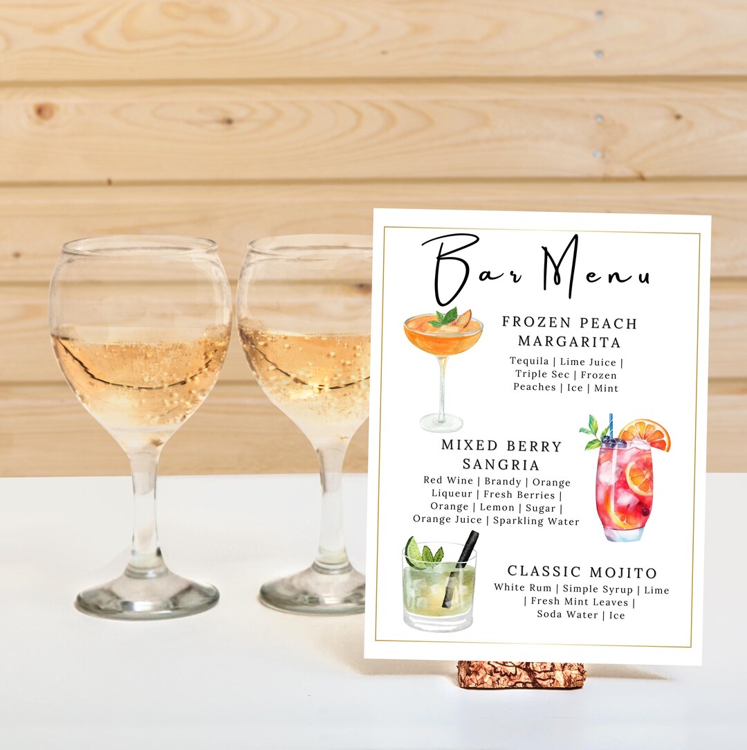 Customizable Cocktail Menu Template, Editable Bar Menu Sign, Drinks ...