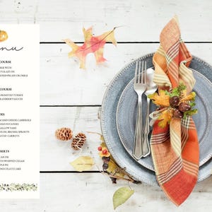 Elegant Fall Menu Template: Editable Thanksgiving Menu Template in Canva (Digital Download)