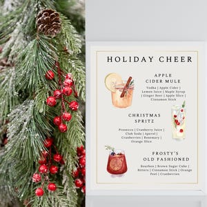 Carte des cocktails de Noël, Carte des boissons de Noël, Carte des boissons de Noël, Cocktails de Noël, Enseigne pour boisson de Noël, Modèle de toile, Enseigne de bar modifiable