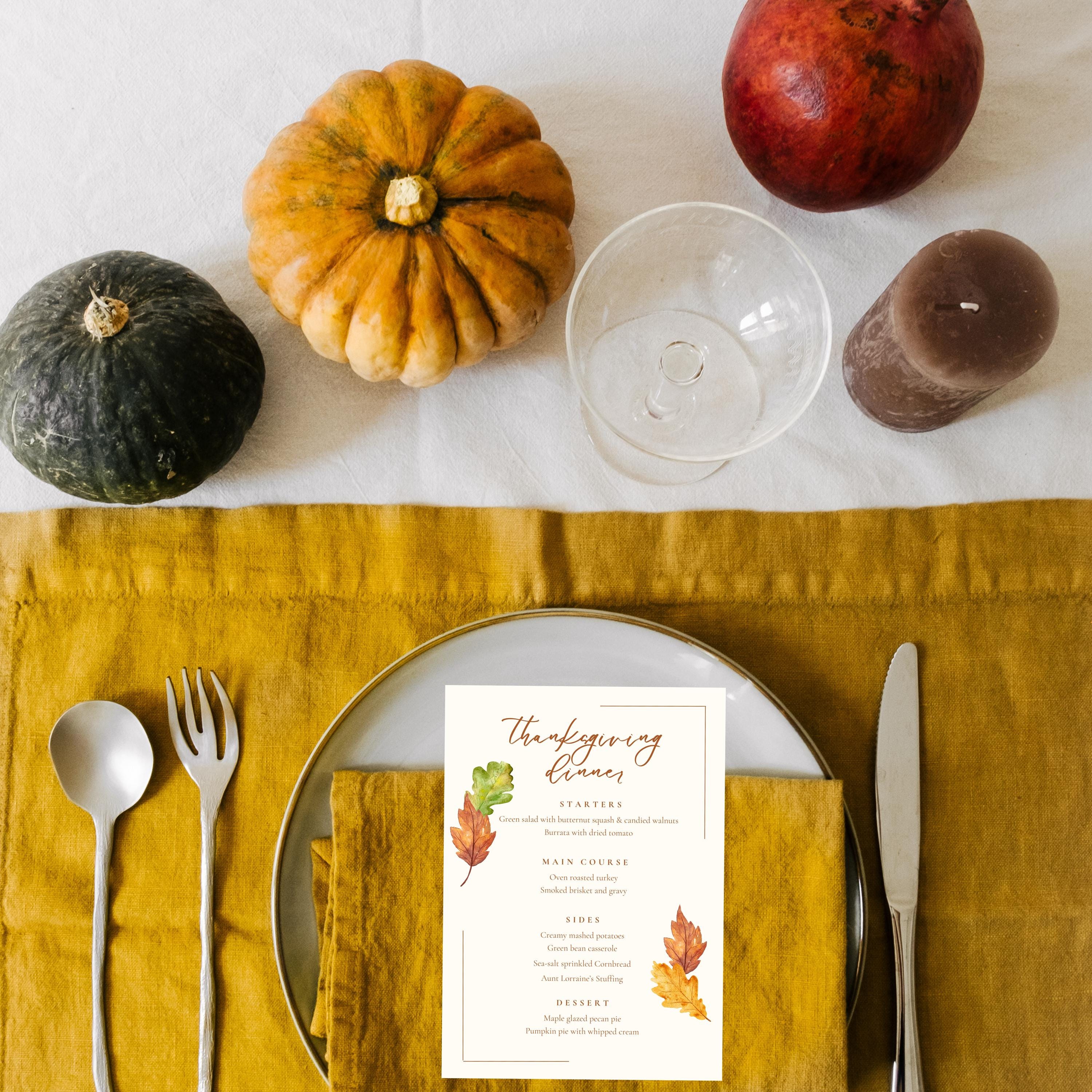 Thanksgiving Dinner Menu Template, Friendsgiving Menu Template