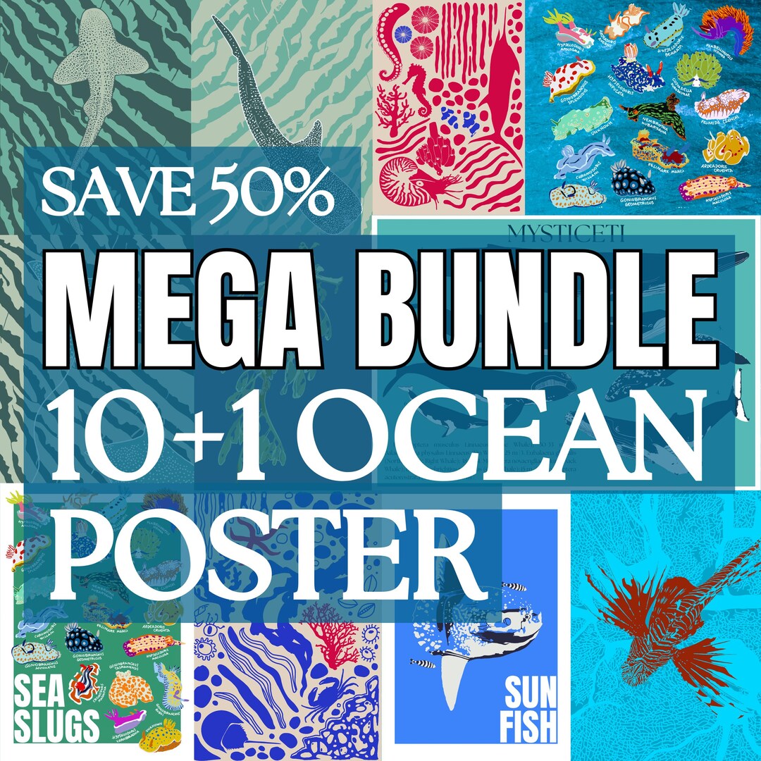 MEGA BUNDLE - 10 Marine Biology Digital Posters + Bonus Sticker&clipart ...