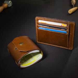 Handmade Genuine Leather Wallet Set – Slim Card Holder with 7 Slots & Magnetic Money Clip – Minimalist Bifold Wallet for Men and Women