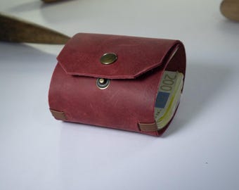 Portafoglio in pelle personalizzato fatto a mano, chiusura magnetica con elastico / sottile e sicuro, portafoglio colorato per contanti, regalo per moglie o marito