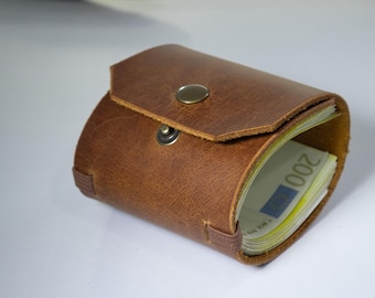 Portafoglio in pelle personalizzato fatto a mano, chiusura magnetica con elastico / sottile e sicuro, portafoglio colorato per contanti, regalo per moglie o marito