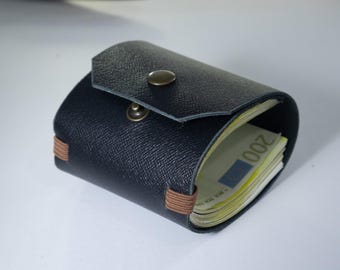 Portafoglio in pelle personalizzato fatto a mano - Chiusura magnetica al neodimio con elastico / Sottile e sicuro