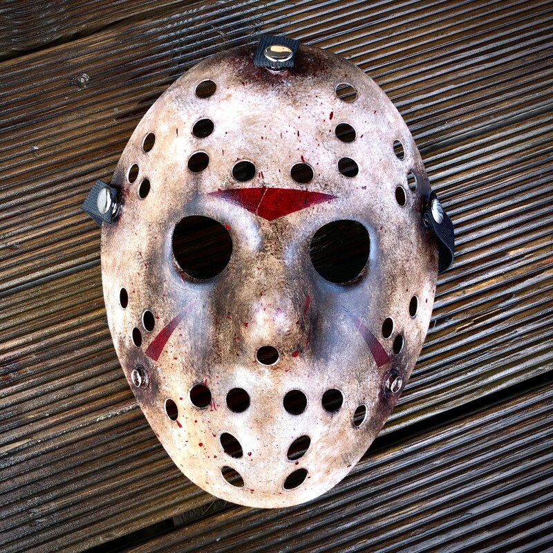 Kids Jason Voorhees Bloody Hood Mask – Latex Halloween Costume – Ages 6-9 – Rubber Johnnies
