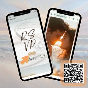 Beach Sunset Wedding Invitation Template | Modern Digital RSVP| Editable Animated Wedding Invite Digital Wedding Announcement Canva Template
