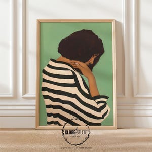 Sage Green Abstract People Large Wall Art Contemporary Artwork Minimalist Print Living Room Wall Art Stripe Woman Print Digital Download