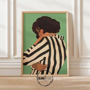 Sage Green Abstract People Large Wall Art Contemporary Artwork Minimalist Print Living Room Wall Art Stripe Woman Print Digital Download