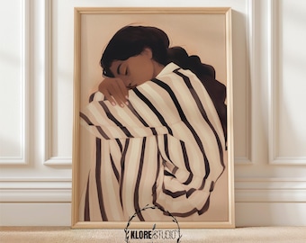 Pastell Rosa Abstrakt Menschen Wand Kunst Gestreifte Frau Druck Zeitgenössische Kunstwerk Minimalistischen Druck Wohnzimmer Moderne Digital Download Afro Art
