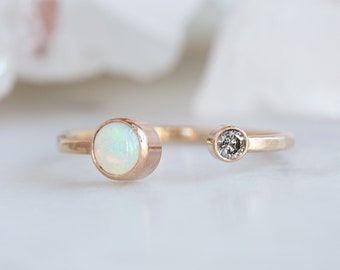 Open Cuff Diamond + Opal Ring