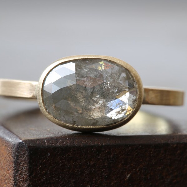 Natural Silver- Grey Rose Cut Diamond Ring-14kt Yellow