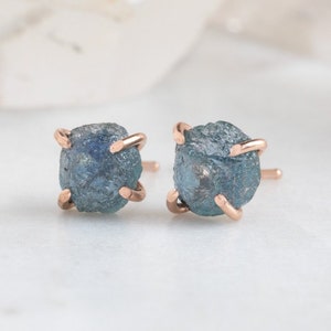 Raw Montana Sapphire Stud Earrings image 4