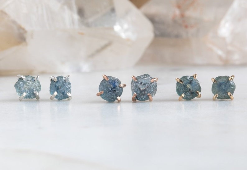 Raw Montana Sapphire Stud Earrings image 3