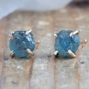 Raw Montana Sapphire Stud Earrings image 1