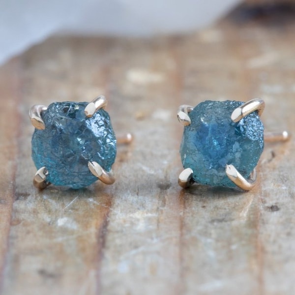 Raw Montana Sapphire Stud Earrings