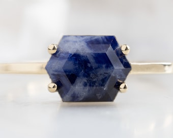 Raw Sapphire Hexagon Ring