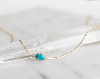 Asymmetrical Turquoise + Diamond Necklace
