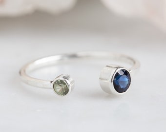 Open Cuff Blue + Green Sapphire Ring