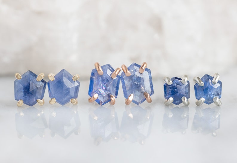 Natural Rose Cut Blue Sapphire Hexagon Studs image 6