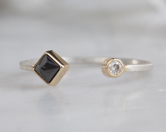 Open Cuff Black + White Diamond Ring