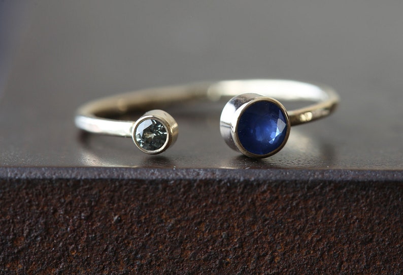 Open Cuff Blue Green Sapphire Ring