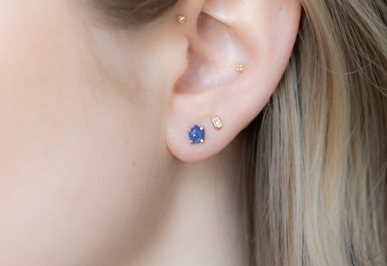 Natural Rose Cut Blue Sapphire Hexagon Studs image 3