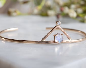 Moonstone + Diamond Crown Bracelet