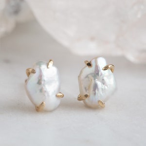 White Freshwater Keshi Pearl Stud Earrings